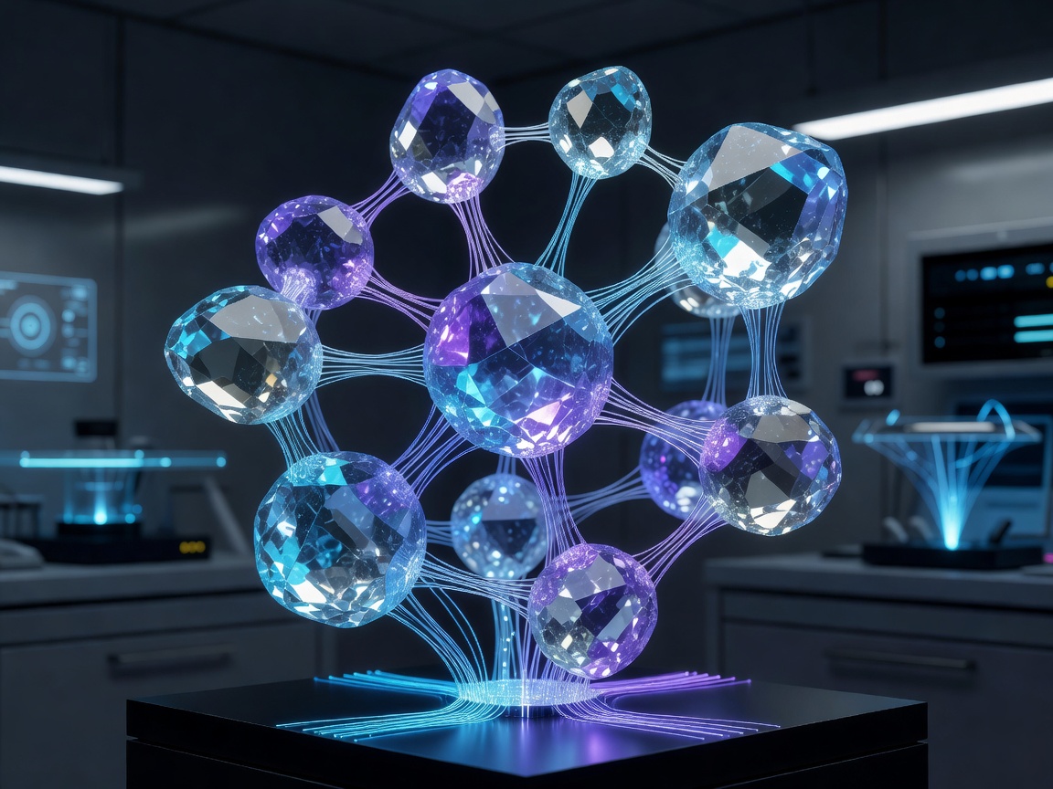 High-tech glowing crystal model rendering